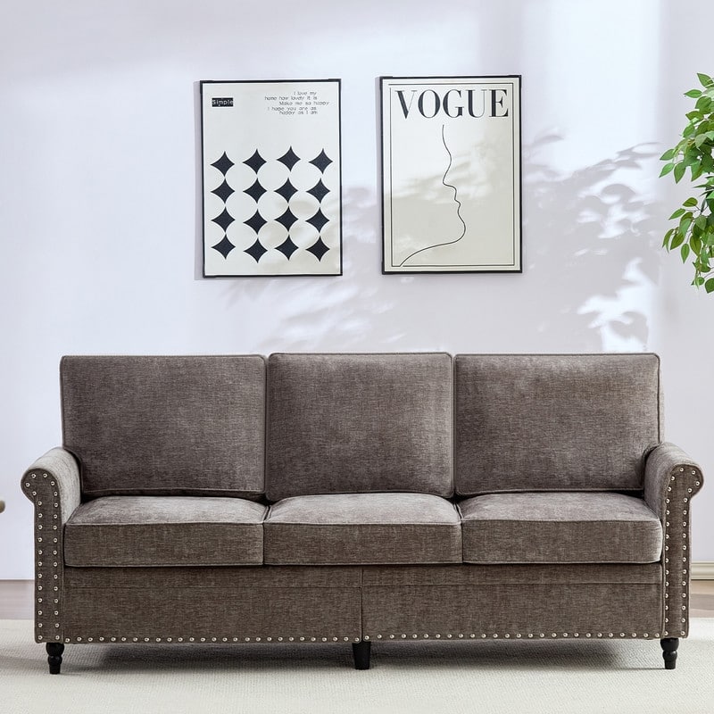 Mixoy Chenille Living Room Sofa,Modern 3-Seater Sofa Couch,Unique Riveted Look