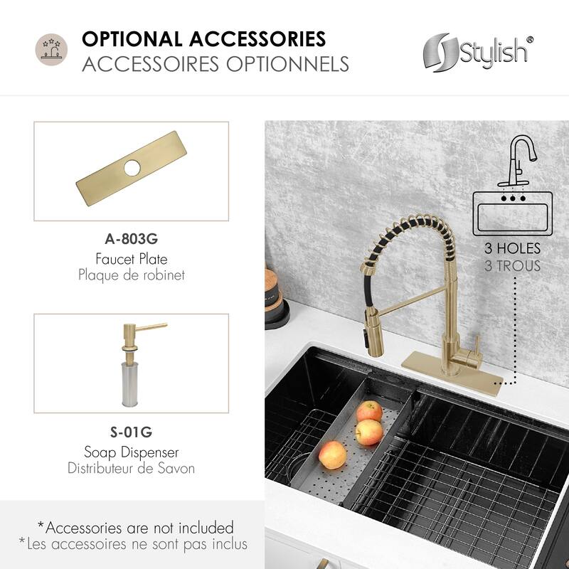 Milano Pull-Down Kitchen Faucet with water filter. Stainless Steel Gold.