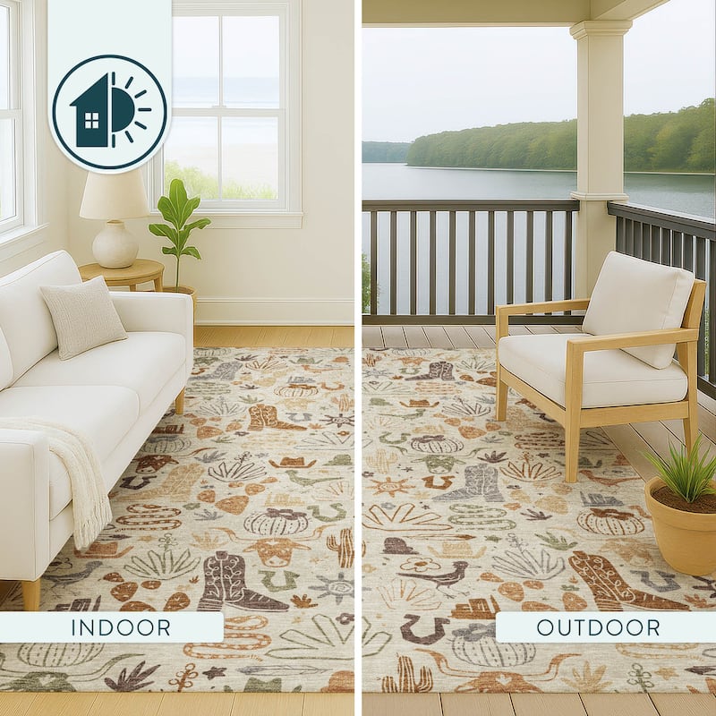 Machine Washable Indoor/ Outdoor Modern Ranch Chantille Rug