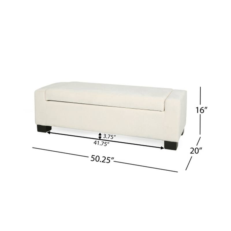 Kera Storage Ottoman Bench, Classic White Fabric, Lift Top, 50 Inch