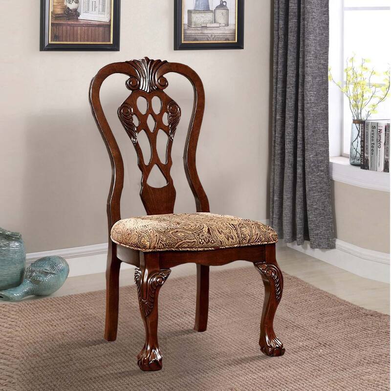 Elana Side Chair With fabric, Brown Cherry Finish, Set of 2