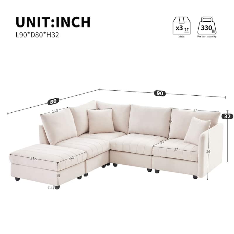 Modular Sectional Sofa With Deep Seat,Vertical Stripes,5 Seat Corner Couch With Movable Ottoman,Throw Pillows,L-Shaped