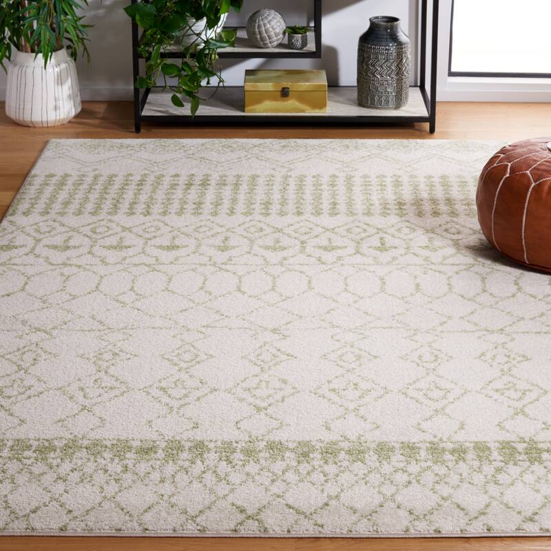 SAFAVIEH Tulum Ethelyn Rustic Moroccan Boho Tribal Rug - 5' 3" x 7' 6" - Ivory/Sage - Runner/Rectangle
