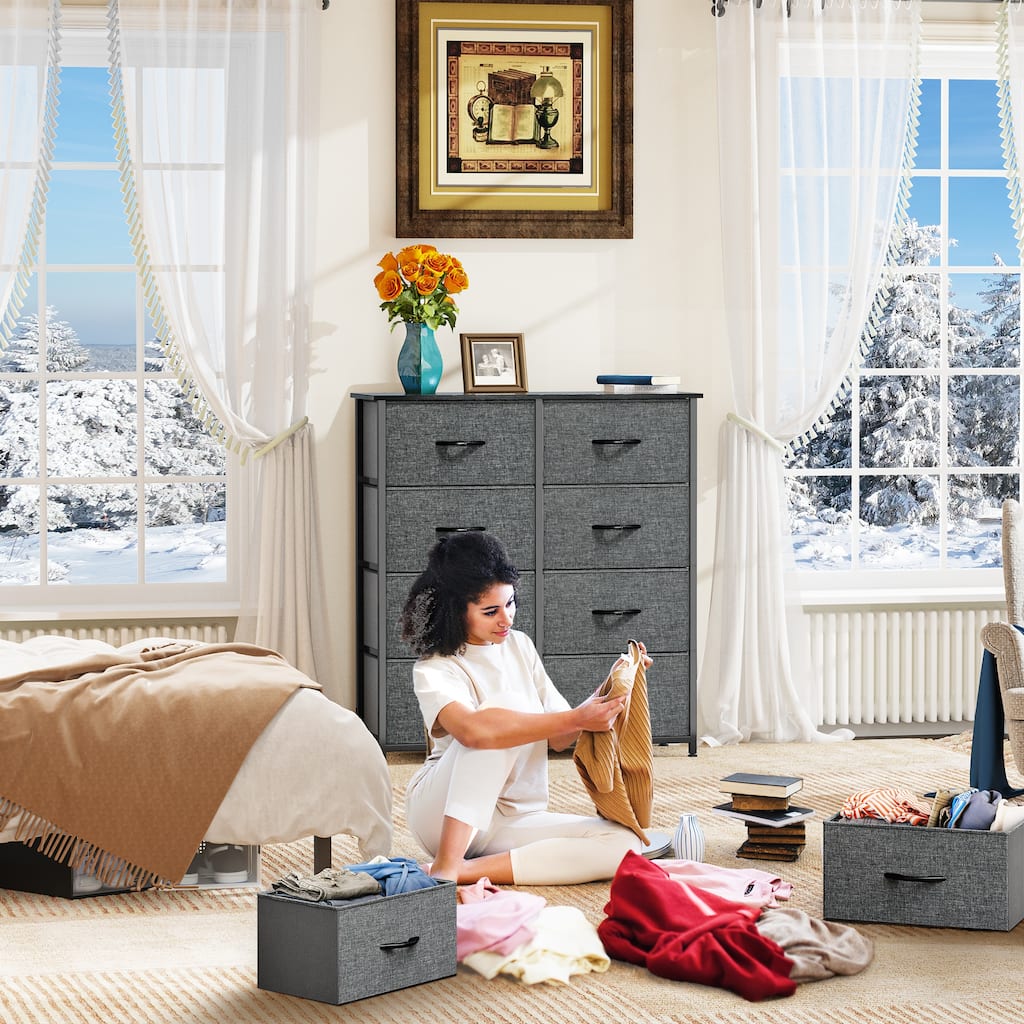 Modern Wide Dresser Storage Tower with 8 Drawers