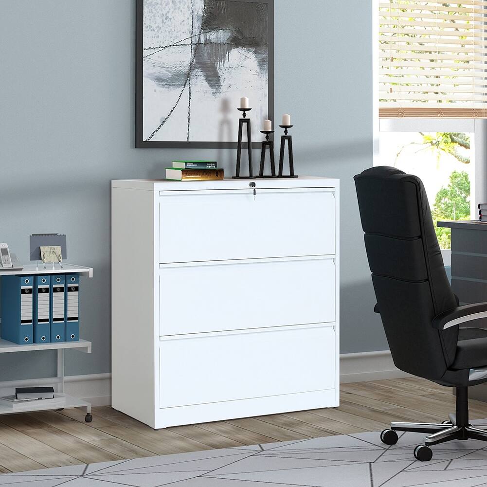 Home Furniture Heavy-Duty Lateral File Cabinet White, 3-Drawers