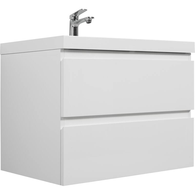 30" Modern Floating Bathroom Vanity with Glossy Resin Sink, Wall-Mounted Bathroom Cabinet with Soft Close Drawers