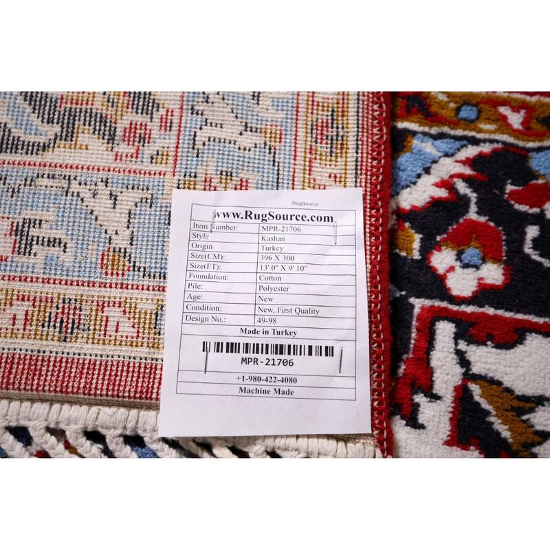 Floral Red Kashan Turkish Area Rug Machine-Made Bedroom Carpet - 9'10" x 13'0"