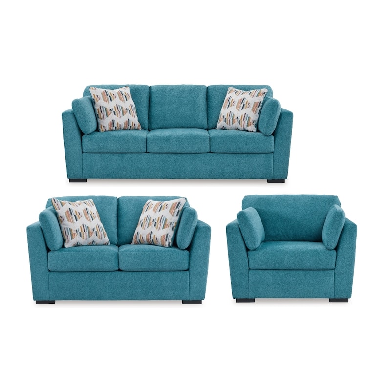 Roundhill Furniture Clareen 3-Piece Living Room Set, Sofa Loveseat and Cutler Chair - Blue