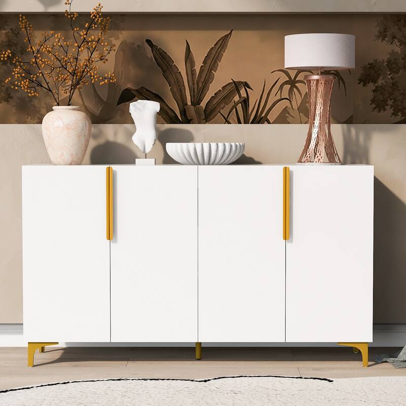 55" Sideboard Storage Cabinet with Adjustable Shelves, Glossy Finish