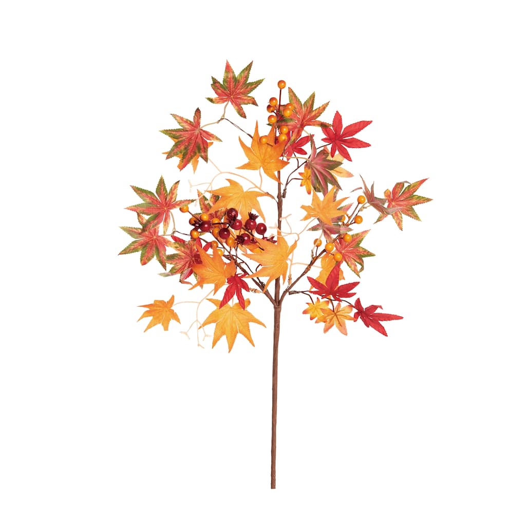 Transpac Fabric 23 in. Orange Harvest Gathered Leaves Spray