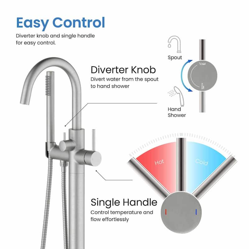 Circular Single Handle Floor Mounted Freestanding Tub Filler With Hand Shower