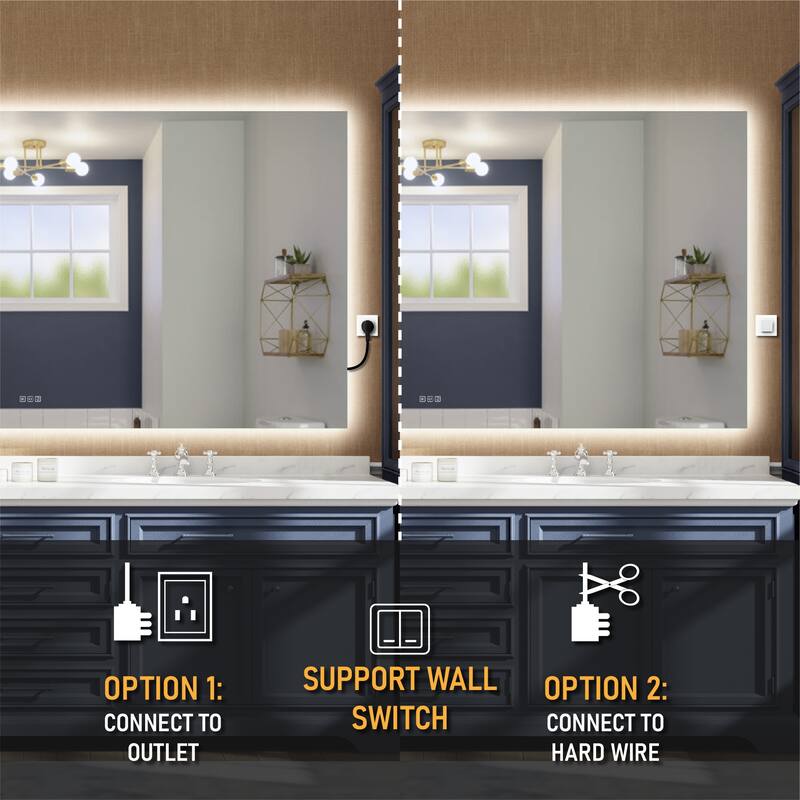 Wall Mounted Back Light Bathroom Frameless LED Mirror With Anti- Fog And Memory Function