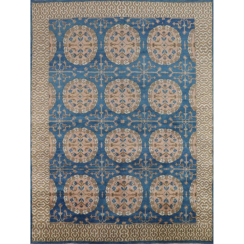 Floral Blue Oushak Indian Area Rug Oriental Handmade Wool Carpet - 8'0" x 9'6"