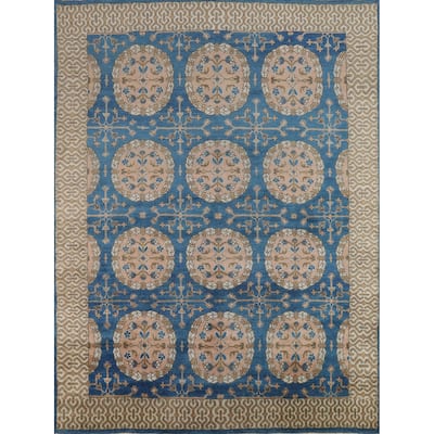 Floral Blue Oushak Indian Area Rug Oriental Handmade Wool Carpet - 8'0" x 9'6"