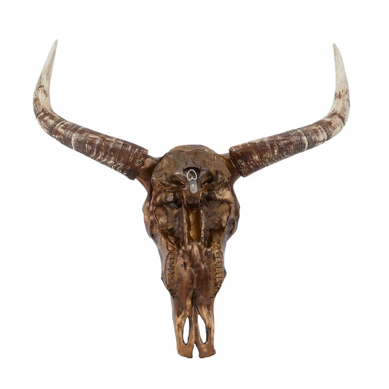 Rustic Polystone Carved Skull Cow Wall Decor - Brown or Bronze