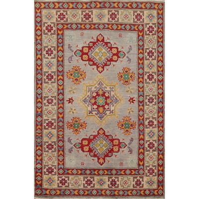 Kazak Oriental Foyer Rug Handmade Grey Wool Carpet - 3'4" x 5'1"