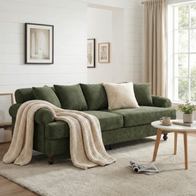 Christopher Knight Home - Loro Modern 81.5" Chenille Upholstered 3-Seater Sofa with Rolled Arms & Solid Wood Legs