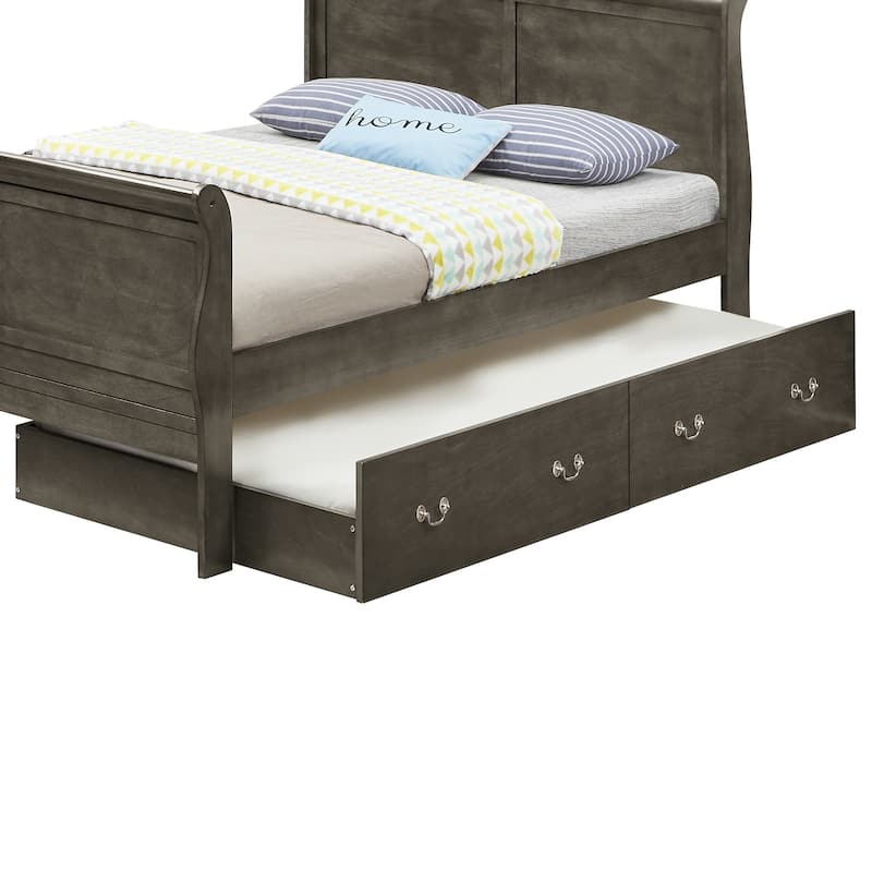 Wooden Full Platform Bed with Trundle - 87" - Gray