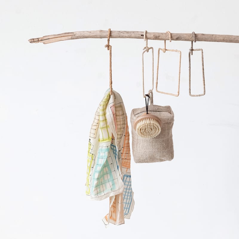 Aluminum and Natural Fiber Wrapped Hanger, Set of 4 - 7.0"L x 1.0"W x 8.5"H