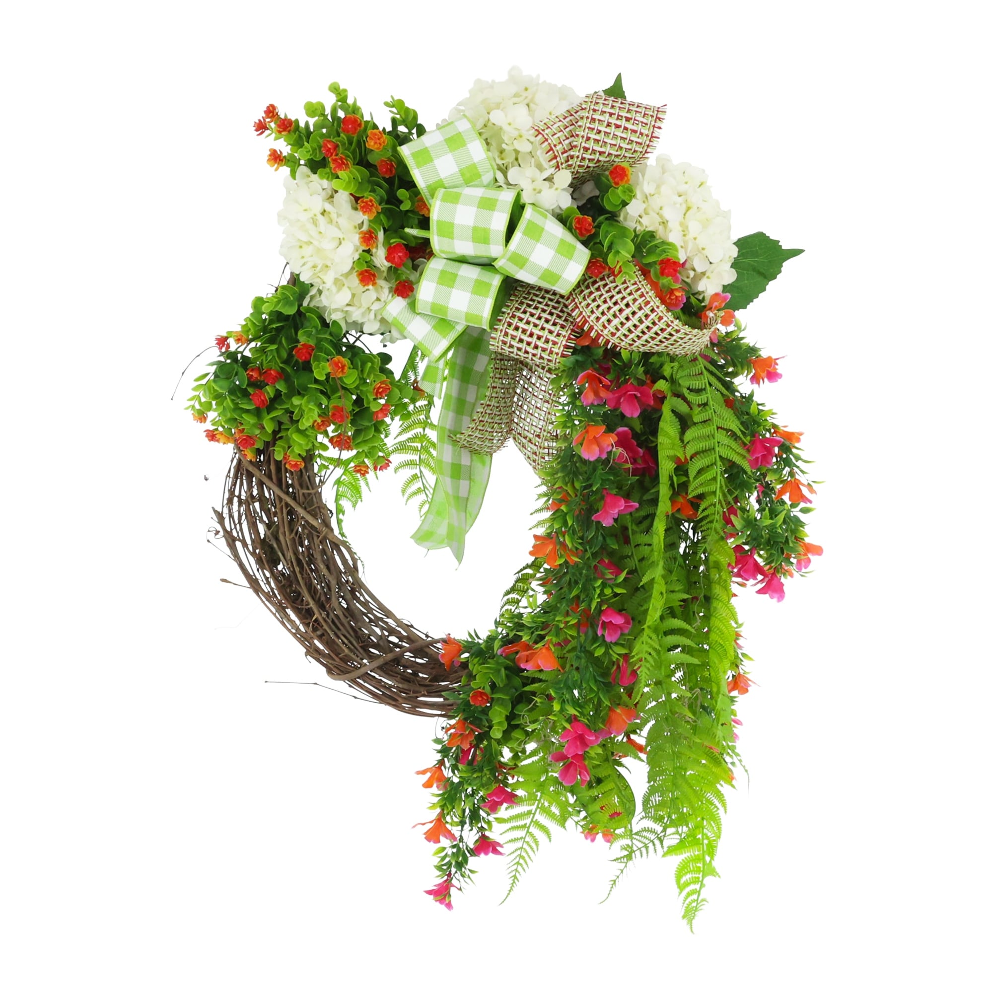 31" Wreath with Hydrangeas, Eucalyptus, Ferns and Bows
