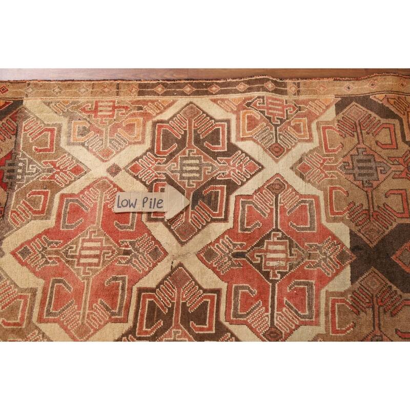 Brown Tribal Ardebil Persian Vintage Runner Rug Handmade Wool Carpet - 3'7"x 9'6"