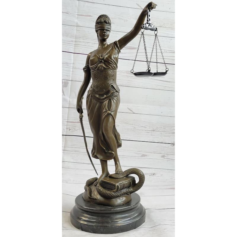 Bronze Scale Of Justice Blind Justice Sculpture Statue Clical Figurine 18 Inches Nr