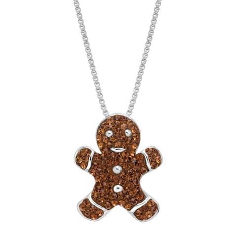 Crystaluxe Gingerbread Man Cookie Pendant with Crystals in Sterling Silver, 18 inches