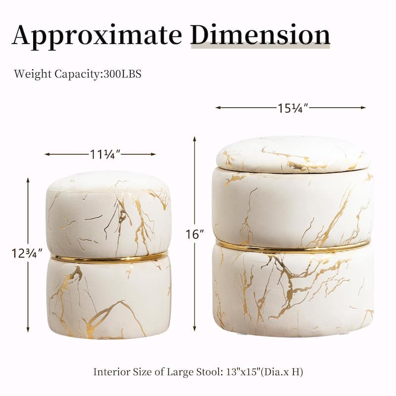 Plush Round Ottomans - Set of 2 with Removable Lids