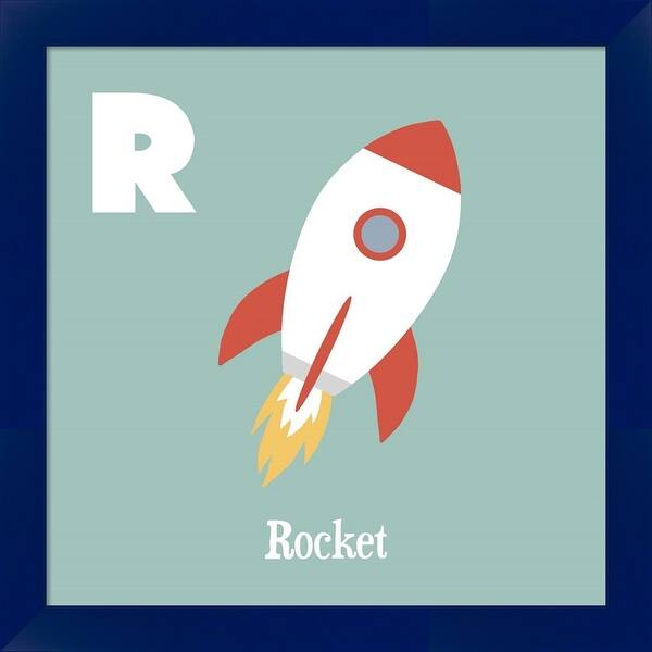 slide 2 of 3, Color Me Happy 'Transportation Alphabet - R is for Rocket' Framed Art