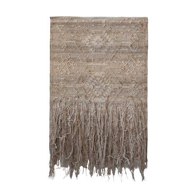 Jute Wall Hanging with Embroidered Design and Fringe