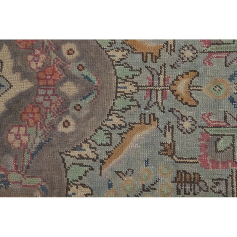 Blue / Medallion Tabriz Persian Vintage Rug Handmade Wool Carpet - 7'11" x 11'1"