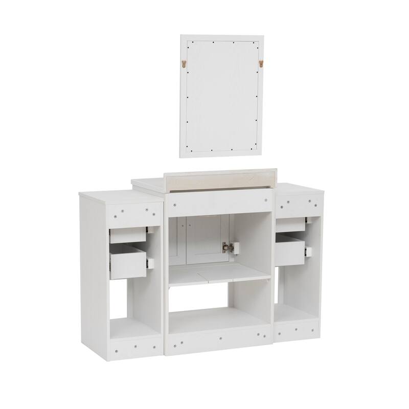 Linon Blakely Vanity with Mirror and Dual 12-inch Side Cabinets