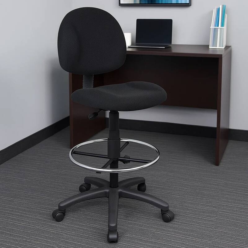 Jea Drafting Stool Chair, Black Tweed, Contoured Back and Footring