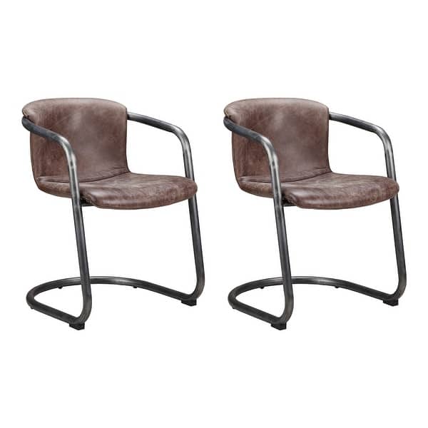 Aurelle Home Rustic Leather Dining Chair Set Of 2 27 X 25 X 32 27 X 25 X 32 Overstock 12529361