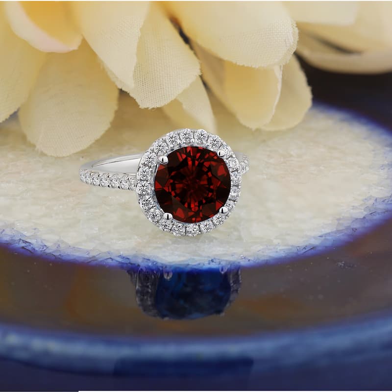 Auriya 3 1/3ct Fancy Round Garnet Gemstone and Halo Diamond Engagement Ring 5/8ctw 14k Gold