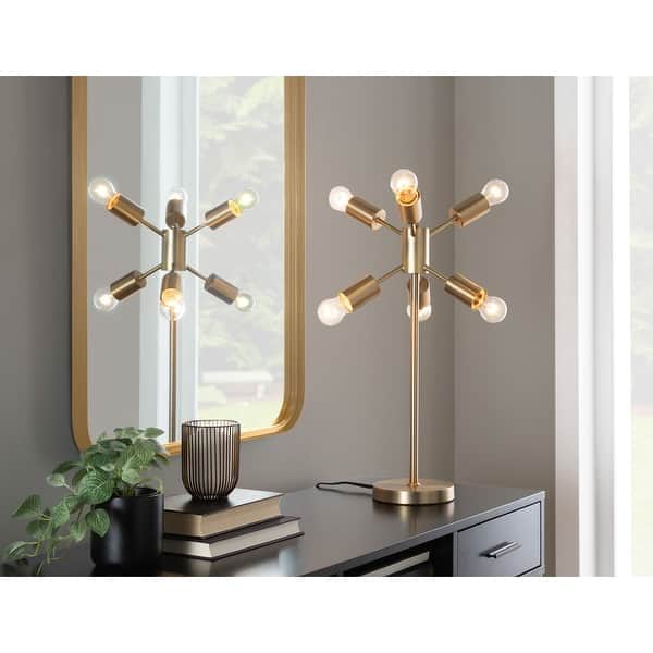 slide 2 of 22, Lumisource Spark Contemporary Table Lamp in Black and Antique Brass - 12.25"Lx12.25"Wx22.25"H