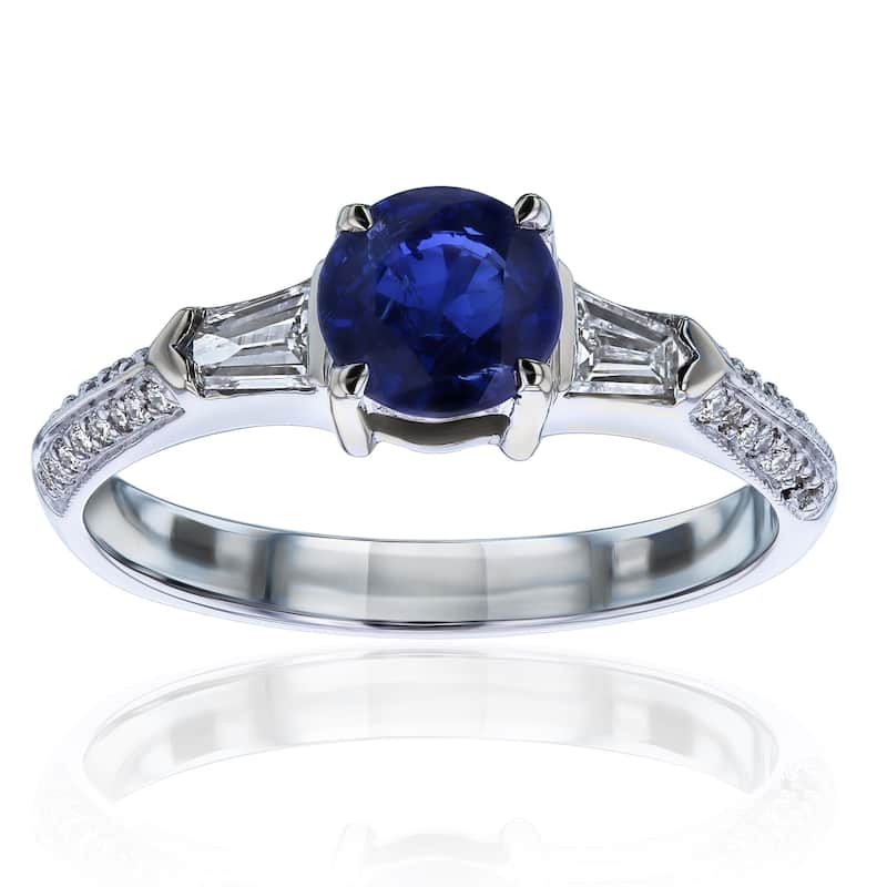 Kobelli 1.24 Carats Blue Sapphire & White Diamond Solid 18k White Gold Vintage Style Ciel Ring