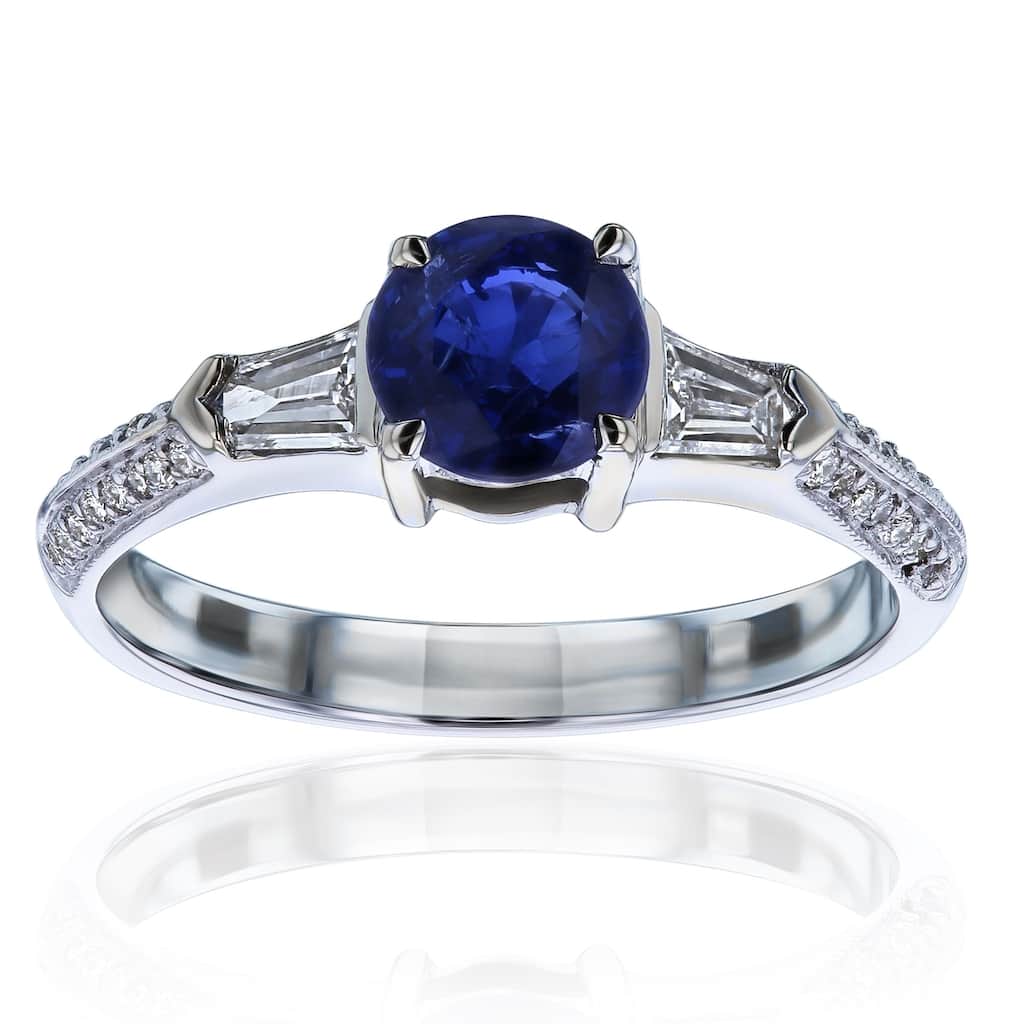Kobelli 1.24 Carats Blue Sapphire & White Diamond Solid 18k White Gold Vintage Style Ciel Ring