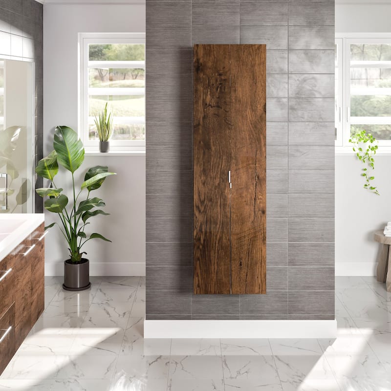 Eviva Luxurious 16"W x 16"D x 67"H Wall-Mounted Linen Cabinet - Rosewood