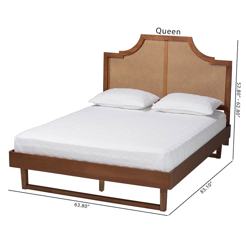 Francine Mid-Century Modern Woven Rattan Bed