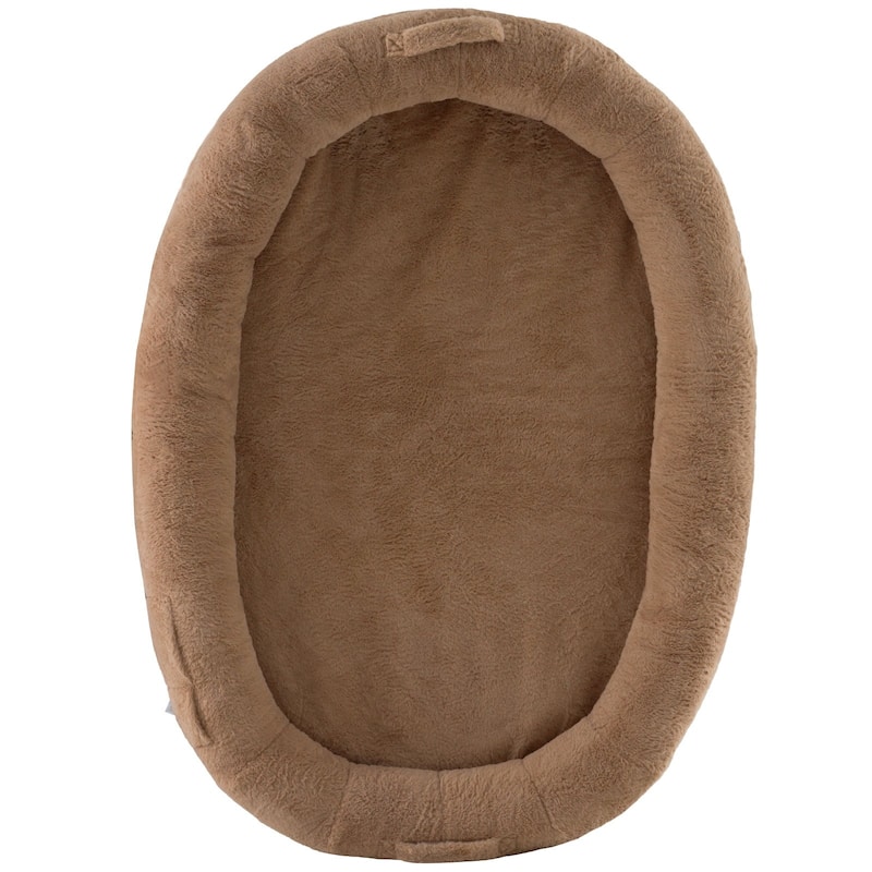 Brown Oval Shape Large Human Size Machine Washable Dog Bed with Zippered Cover Suitable for Any Room - 71.9 x 48 x 10 in