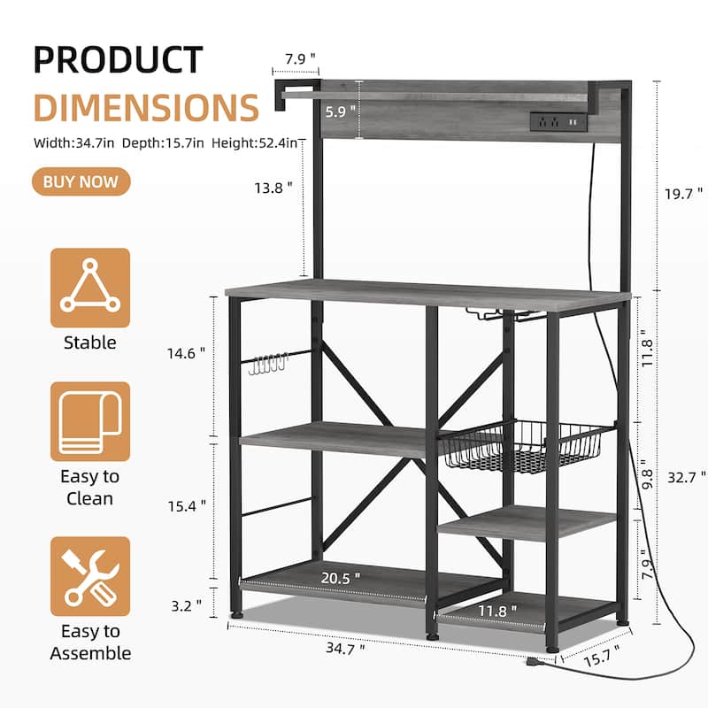 Kitchen Baker's Rack with Power Outlet & USB Ports, Storage Shelf