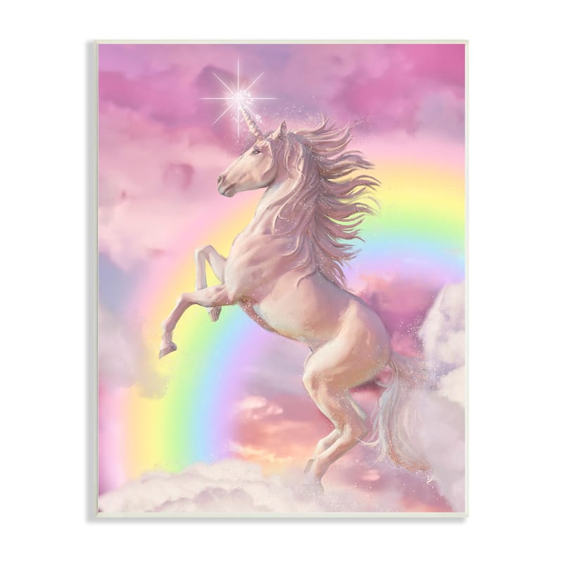 Stupell Dazzling Unicorn Fluffy Pink Clouds Fantasy Rainbow Wall Plaque Art Design By Ziwei Li - 10 x 15
