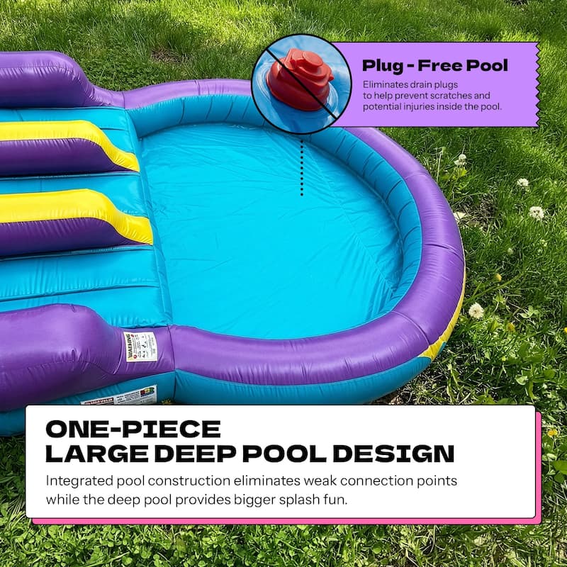 POP JUMP Ice Pop 24' Dual Lane Center Climb Waterslide with Attached Pool - Blue - 16' x 12' x 24'