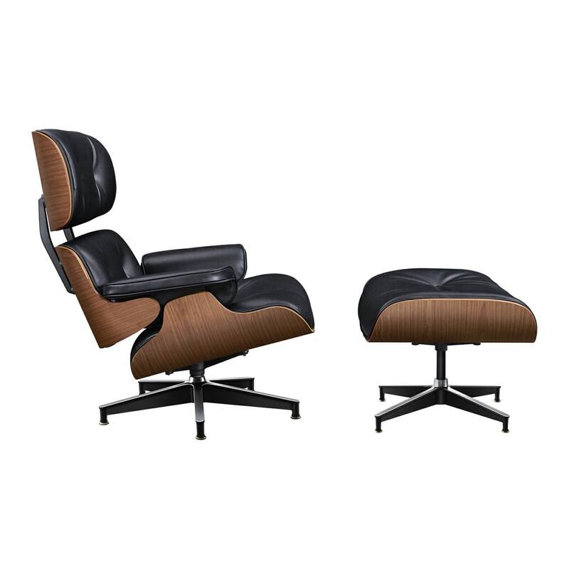 HomeRoots 28" Black and Light Brown Tufted Genuine Leather Lounge Chair With Ottoman - 28.30 in. x 29.00 in. x 20.50 in.