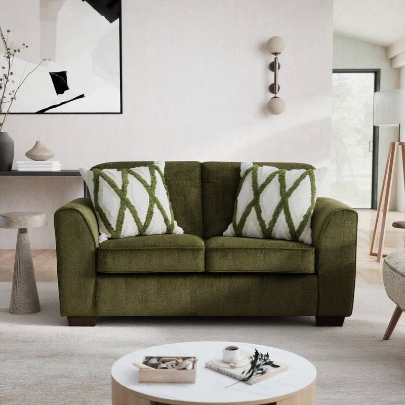 Roundhill Furniture Marvella Living Room Loveseat with Mosswood Chenille Upholstery and Textured Accent Pillows - N/A