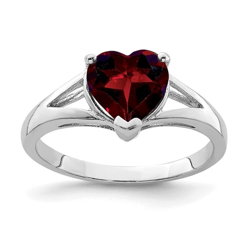 Curata 925 Sterling Silver Polished Open back Basket setting Rhodium Garnet Ring