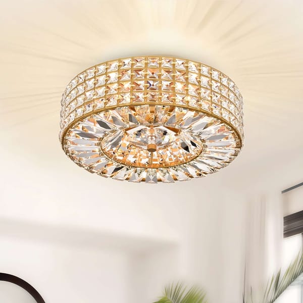 slide 2 of 18, Jojospring Jolie 4-light Crystal and Prism Round Flush Mount Glossy Brass