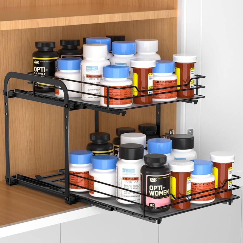 Spice Rack Organizer,2 Tier Pull Out Spice Racks for Inside Cabinets & Pantry Closet, Height Adjustable Heavy Duty Metal Basket