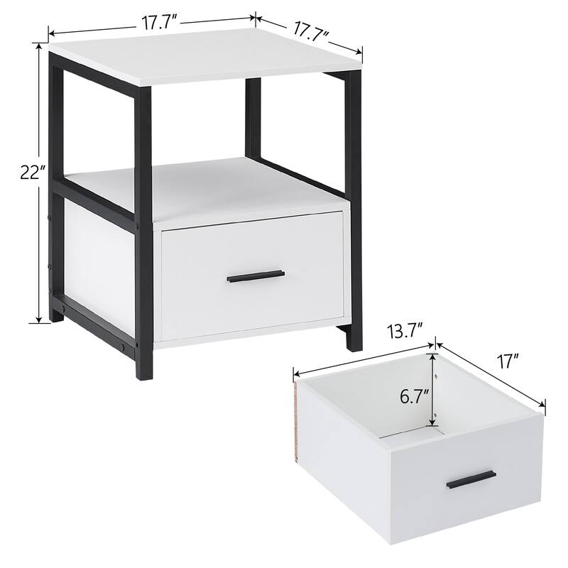 VECELO Nightstand Set of 1/2, Modern Square Side End Table, Living Room, Study Metal Frame